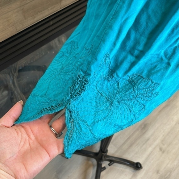 I Love H81 Sun Dress Racer Back Floral Embroidered Blue Beach Cover Up Medium - Picture 5 of 7